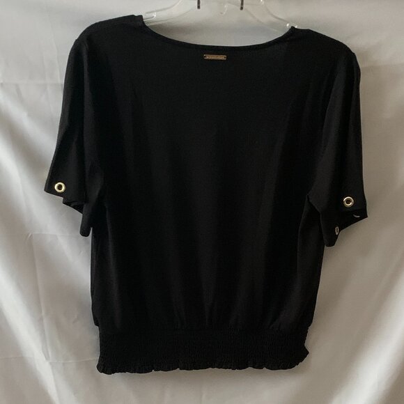 MICHAEL KORS Rivet Smocked Short Sleeve Top in Black/Gold Sz Medium - Picture 3 of 3